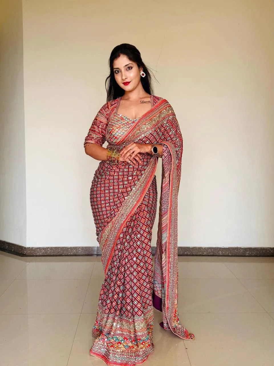 WMS Roman Silk Printed Mirror Work Tranding Durgapuja Saree