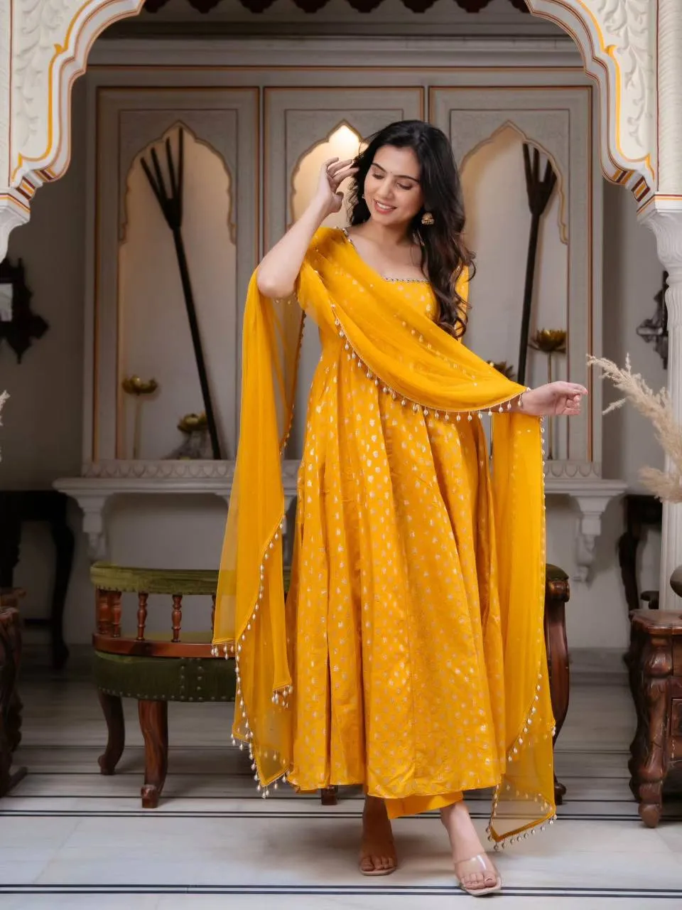 Sabina 5347 Chanderi Jacquard Mirror Work Raksha Bandhan Gown Manufacturer in Surat