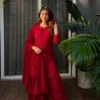 C585 1476 Rayon Thread Embroidery Work Red Sharara Suit With Dupatta