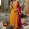 Beauty J 1023 Vichitra Silk Designer Embroidery Anarkali Gown Pant Dupatta