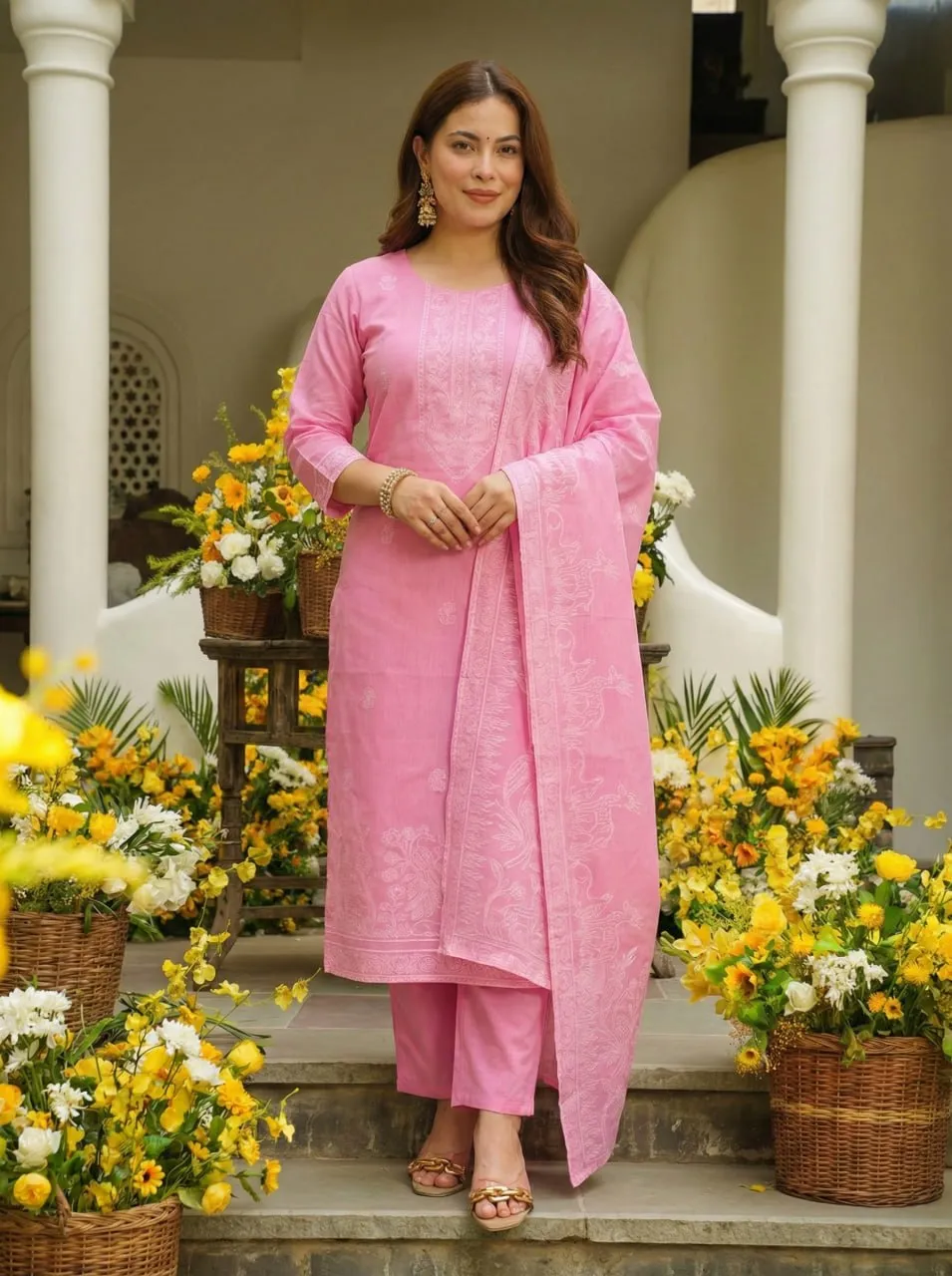 LFK 1002 Cotton Office Wear Baby Pink Readymade Dress