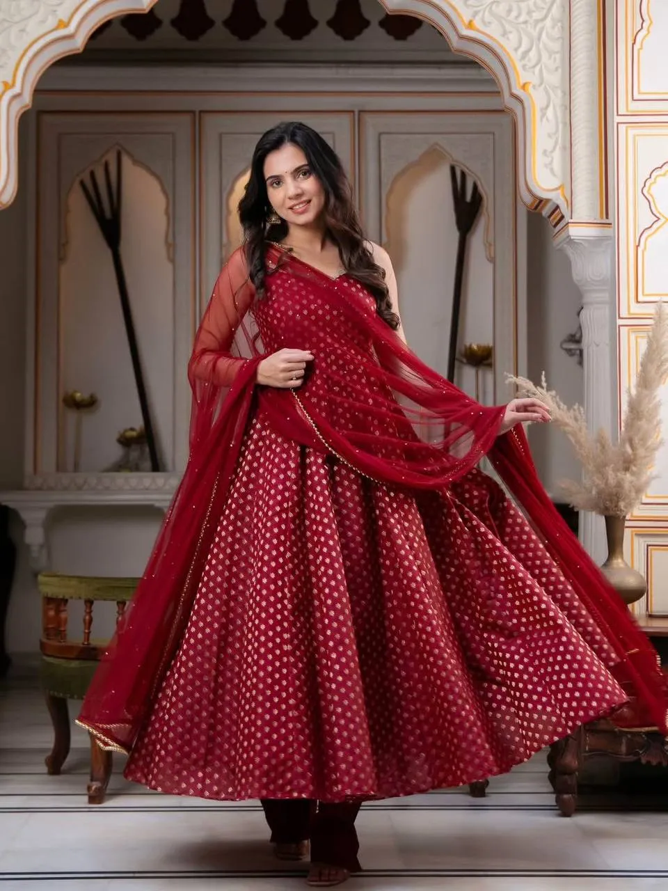 Deepika 6028 Chanderi Jacquard Butti Anarkali Festival Gown