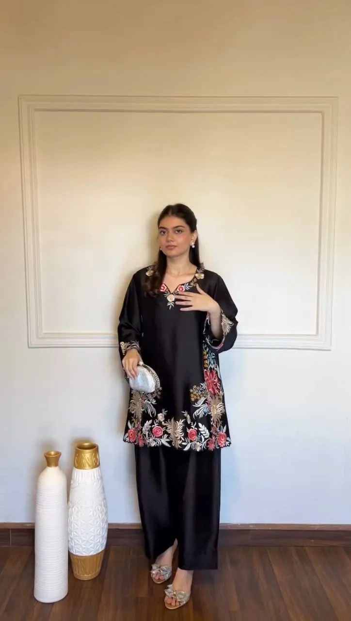 Deepika 1618 Rayon Satin Thread Party Wear Kurti Palazzo Set