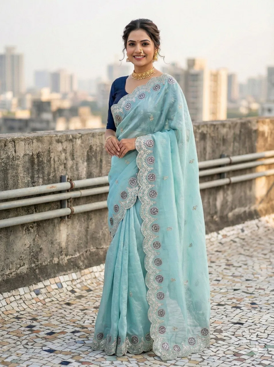 Kusum 812 Nagma Gold Crush Embroidery Work Saree Manufacturer in India