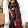 WMS Satin Ajarakh Printed Mirror Work Durgapuja Saree