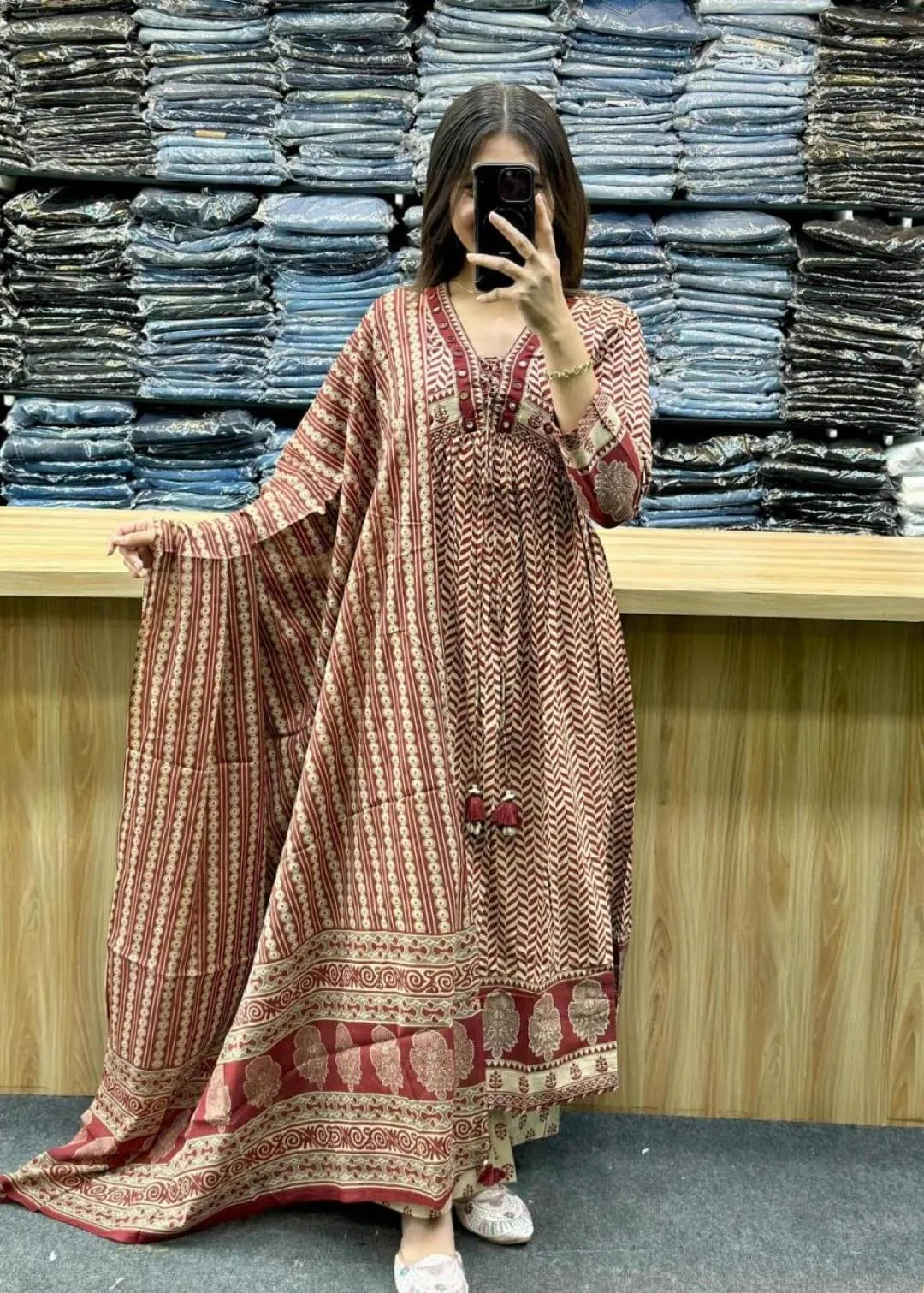 Yasu Laheriya Cotton Ajarakh Printed Hand Work Readymade Dress Set