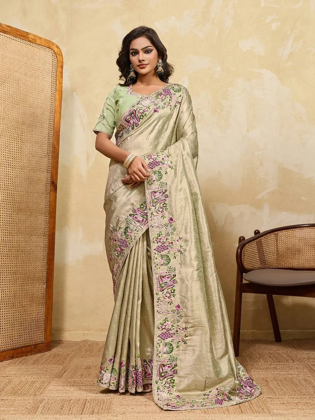 Kiara Radha Krishna Party Wear Pure Kanjivaram Silk Work Saree