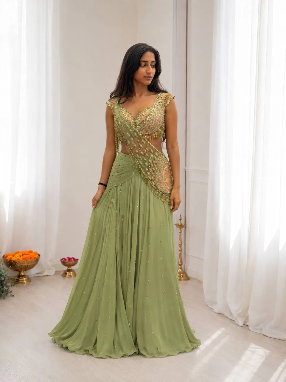 BDB 78 Chinon Silk Embroidery Sequence Work Ready To Wear Saree Wholesale Surat