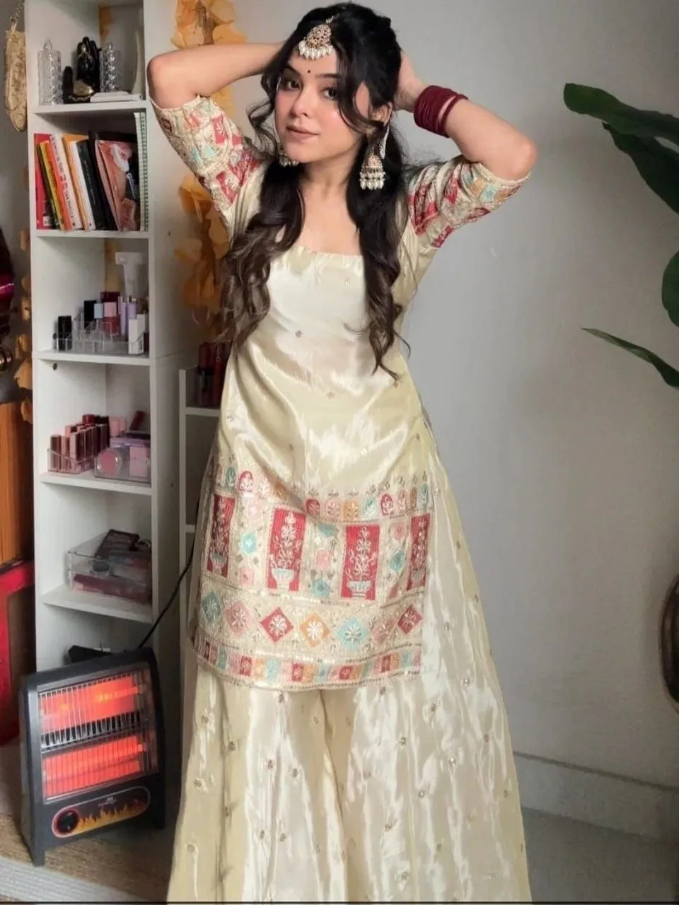 Zarin 86 Crep Silk Embroidery Sequence Work Party Wear Kurti Palazzo With Dupatta