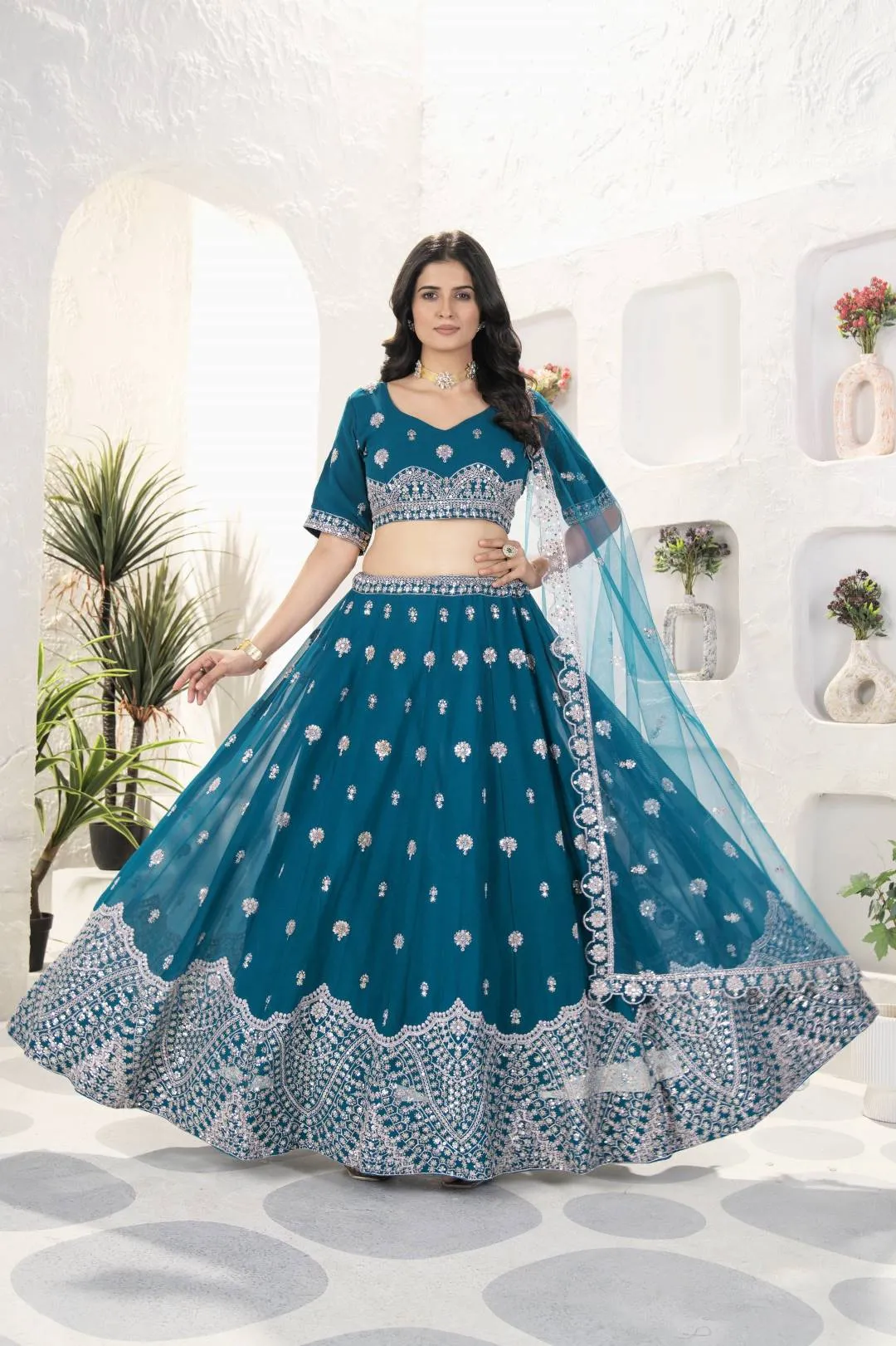 DKT 5077 Gorgette Sequence Embroidery Work Wedding Lehenga Choli