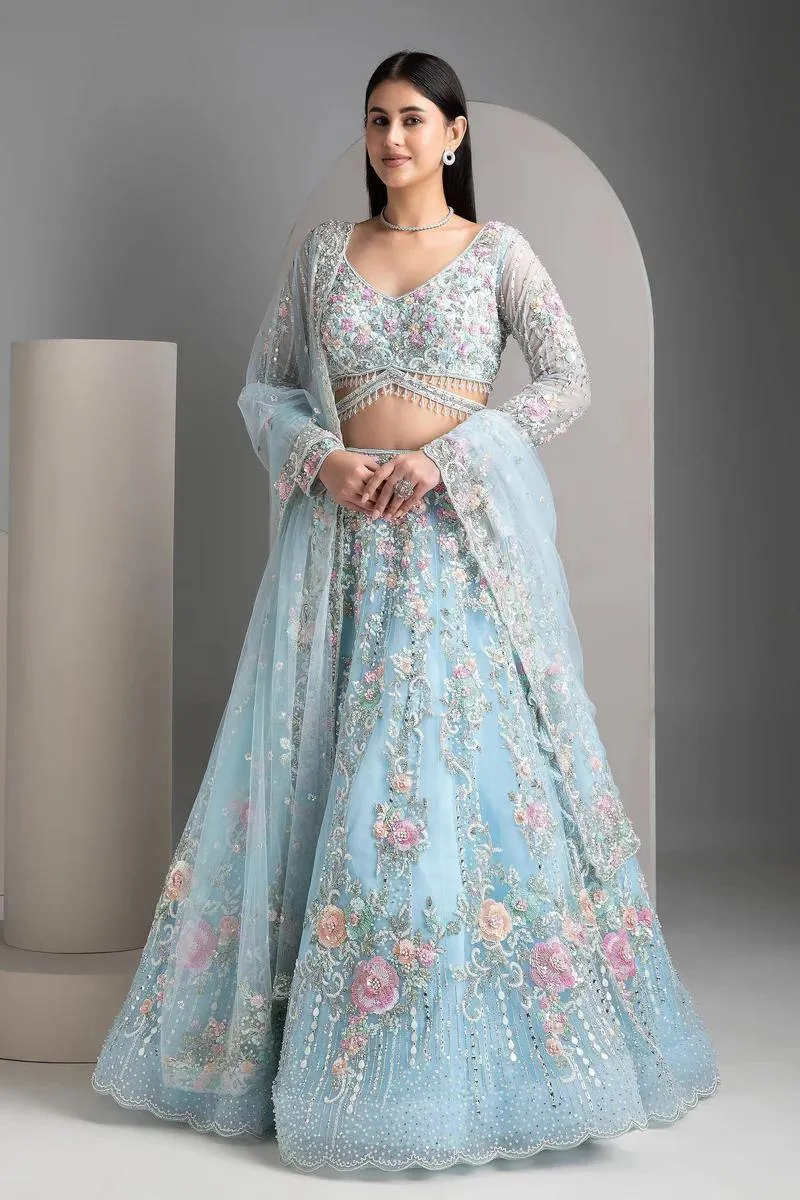 SBD 1763 Organza Silk Sequnce Embroidery Work Lehenga Choli Exporters in India