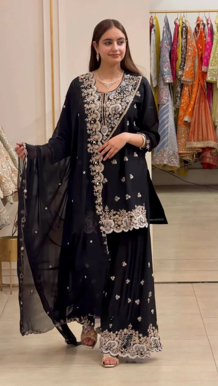 Deepika 6031 Georgette Thread Sequence Work Party Wear Sharara Suit Dupatta