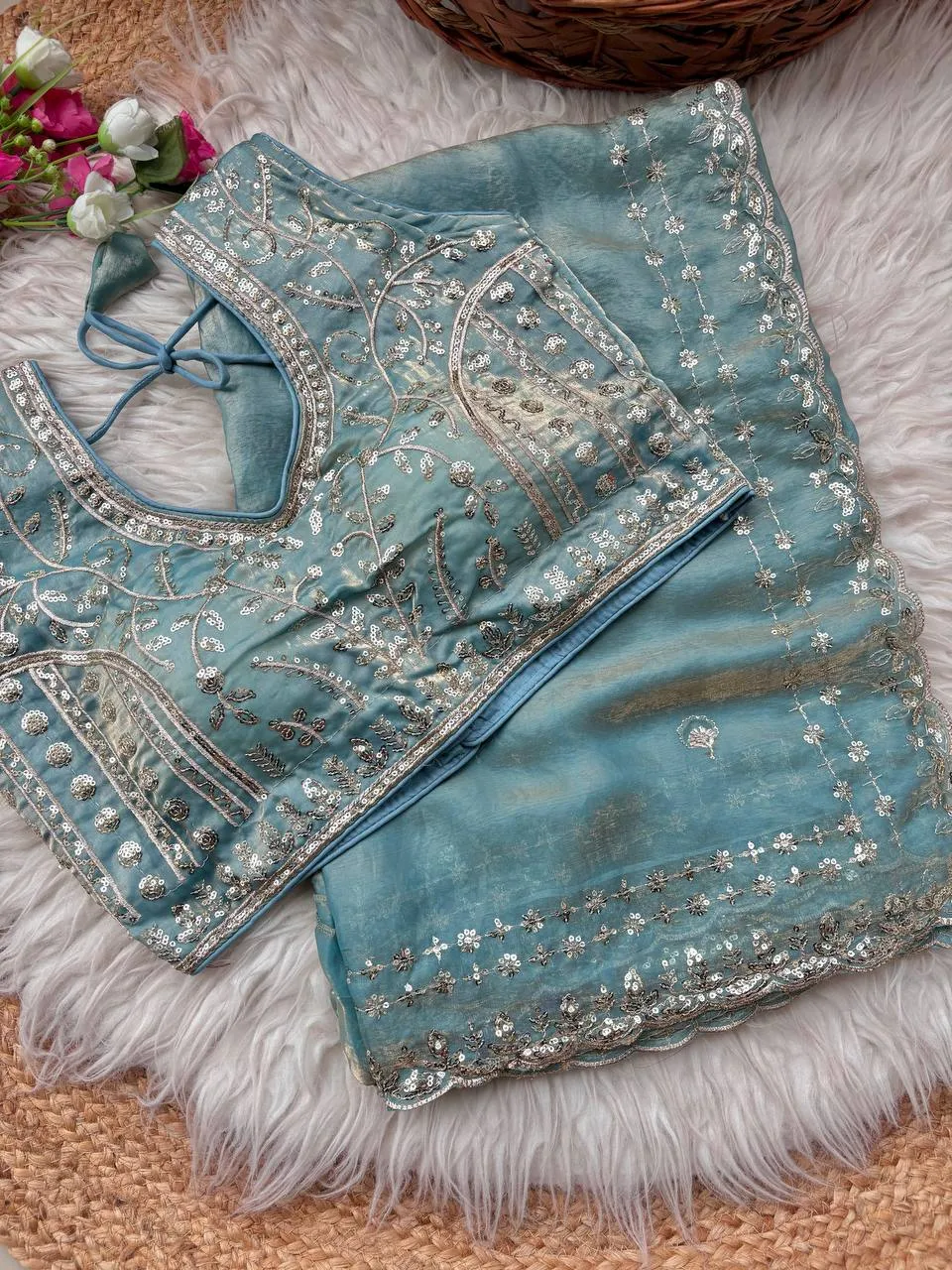 MHV Mahalaxmi Fandy Satin Silk Embroidery Work Wedding Saree