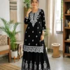 C585 1478 French Crepe Silk Thread Embroidery Sharara Suit For Woven