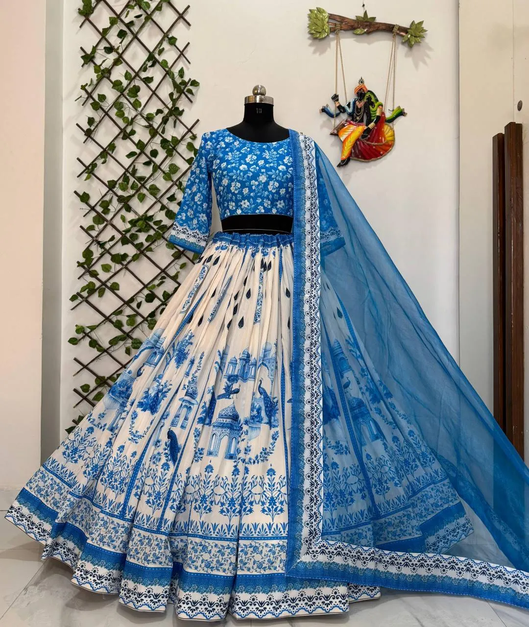 C585 171 Muslin Cotton Printed Blue Lehenga Choli Wholesale Surat