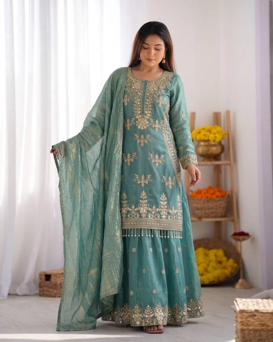 Sabina 894 Fendy Silk Embroidery Wedding Pakistani Sharara Suit