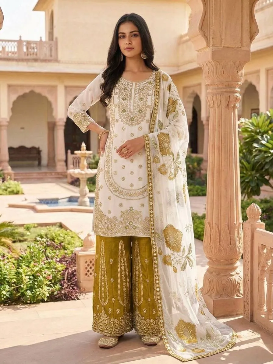 Sabina 884 Gmy Silk Embroidery Sequence Work Sharara Suit With Dupatta