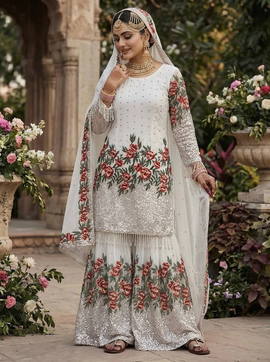 Sabina 887 Fendy Silk Sequence Hand Work Wedding Pakistani Gharara Suit