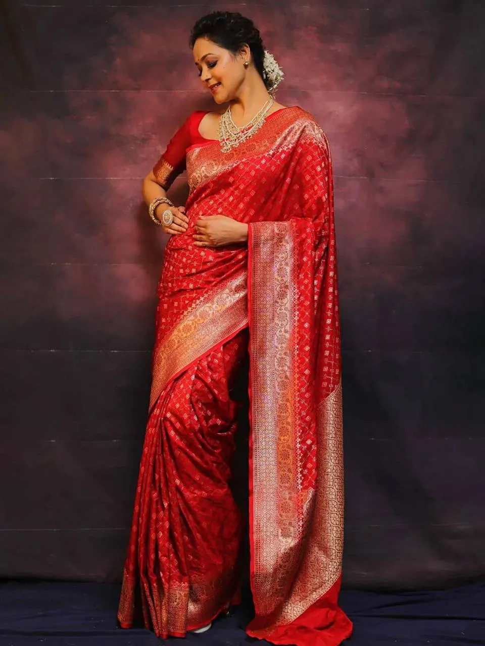 Rani 268 Lichi Silk Cloth Jacquard Red Wedding Saree