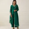 ATQ Roman Embroidery Work Forest Green Kurti Pant With Dupatta