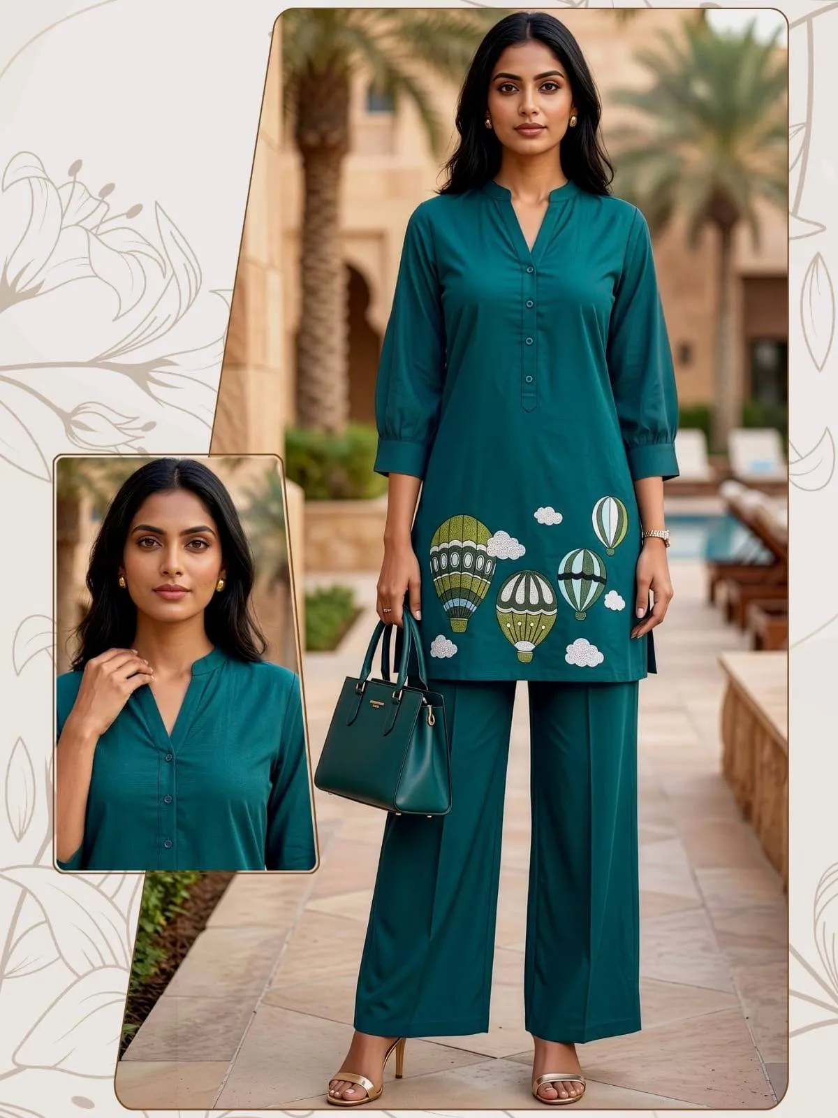 SS2016 Dabbu Cotton Trending Embroidery Office Wear Kurti Pant Set