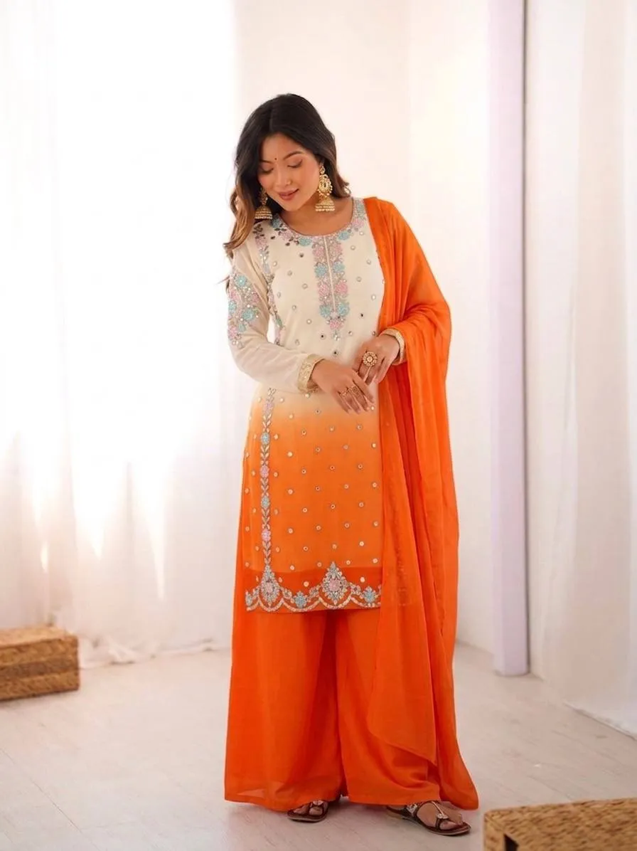 Sabina 1712 Georgette Embroidery Sequence Party Wear Kurti Palazzo