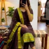 Vally Kanchi Cotton Zari Weaving Work Festival Kurti Pant With Dupatta
