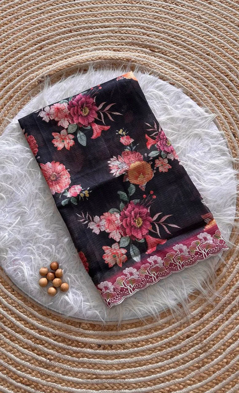 MHV Aasha Printed Embroidery Thread Work Saree Wholesale Market in Surat
