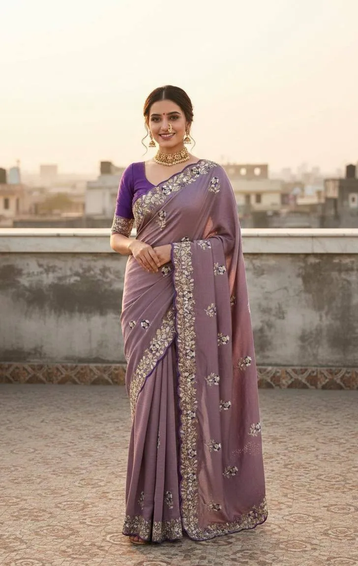 Kusum 834 Sparkle Vichitra Silk Sequence Embroidery Work Saree Exporter in India