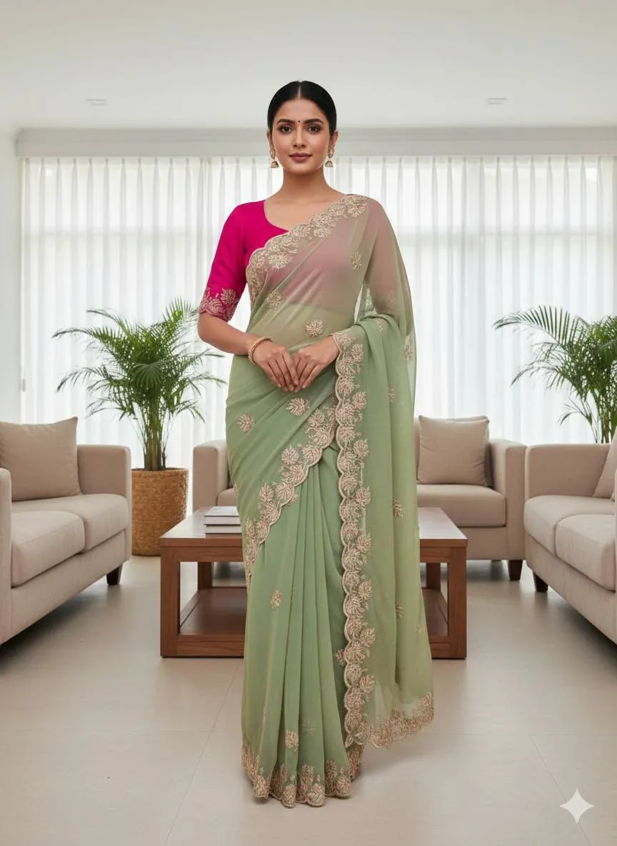Kusum 829 Shivangi Moss Chiffon Thread Work Saree Collection 2026