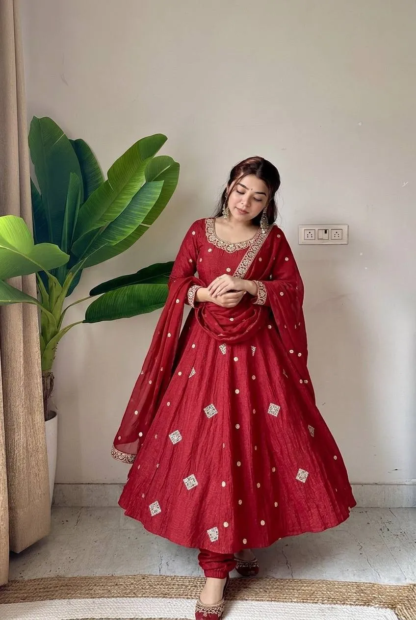 Sabina 5351 Crunchy Silk Sequence Embroidery Work Festival Gown