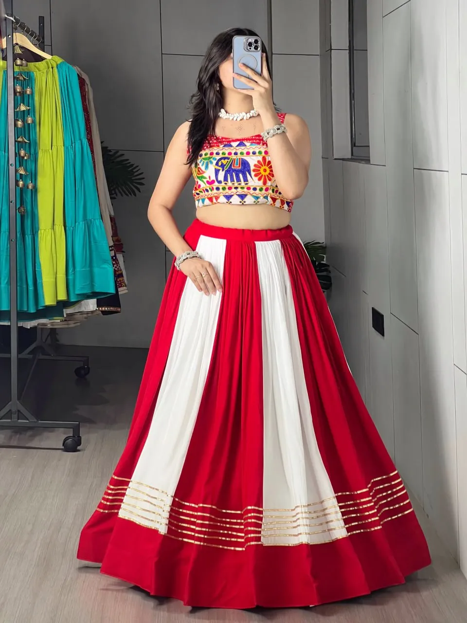 WMT 7701 Rayon Cotton Gota Patti Work Garba Navratri Lehenga Top