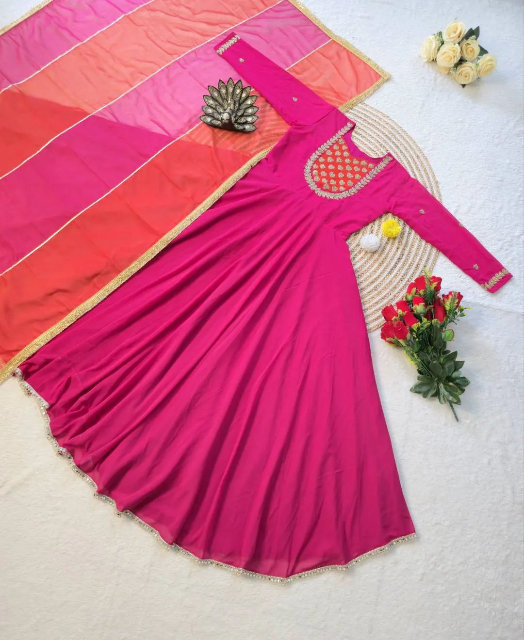 ZT 205 Georgette Silk Hand Work Party Wear Gown With Dupatta