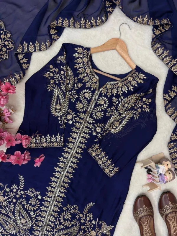 Beautiful C585 1480 Rangoli Silk Thread Embroidery Work Wedding Wear Kurti Palazzo Set 2026