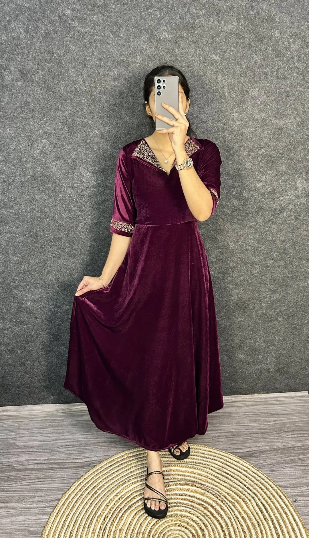ZT 209 Velvet Designer Hand Work Party Wear Frock