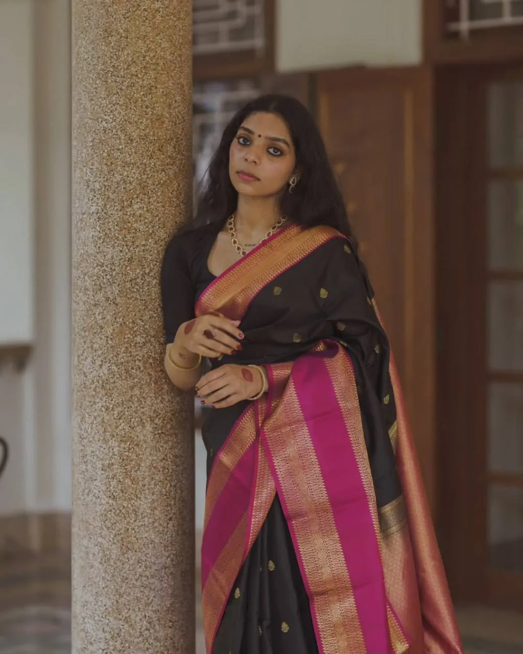 Rani 293 Lichi Silk Clogh Festival Black Saree Supplier in Surat