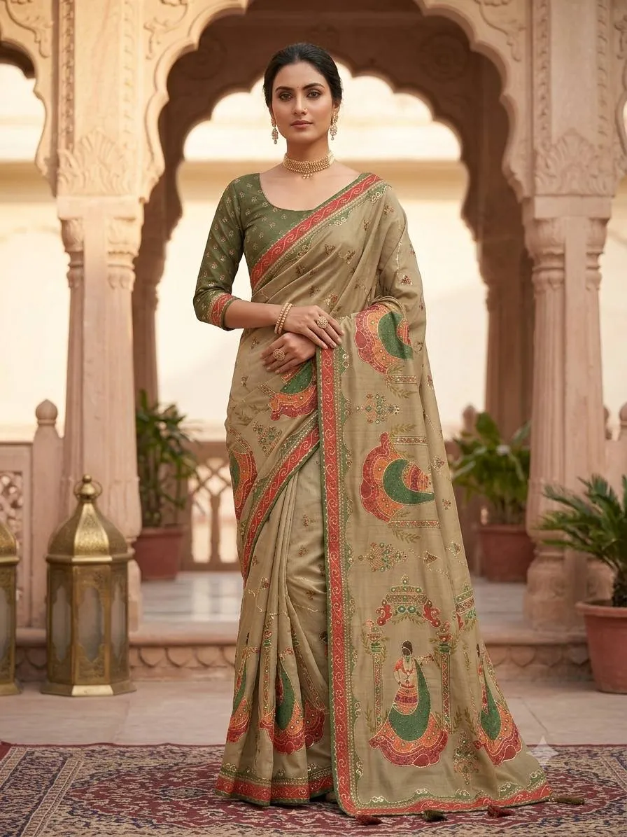 Kusum 871 Panihari Simar Silk Printed Khatli Work Festival Saree