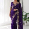 Kiara Shukla1 Purple Rangoli Silk Embroidery Work Party Wear Saree