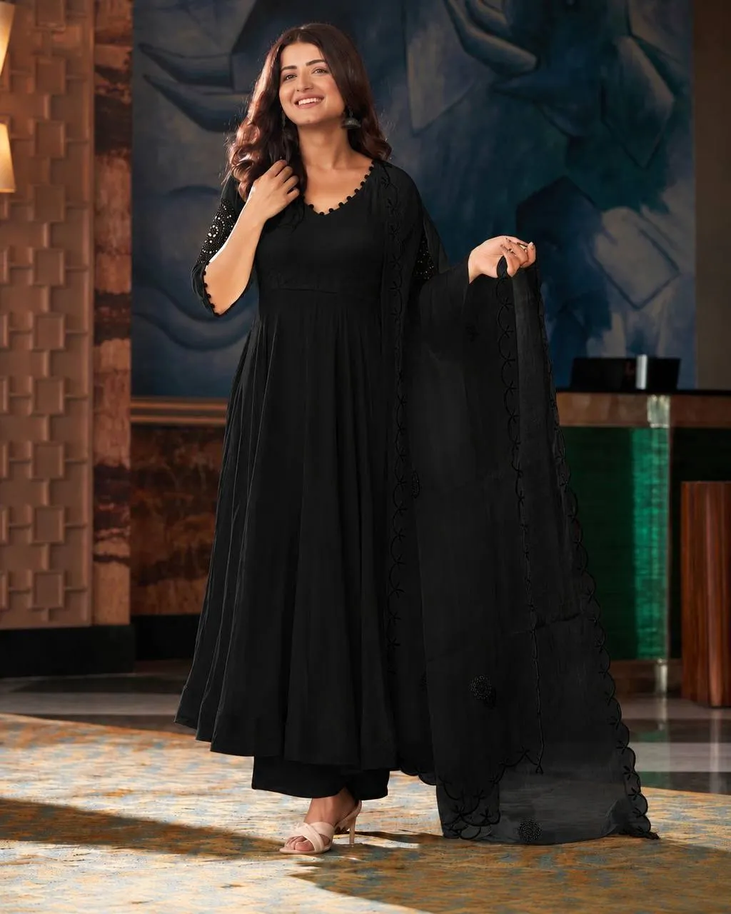 SWT 270 Georgette Black Embroidery Work Anarkali Gown Collection