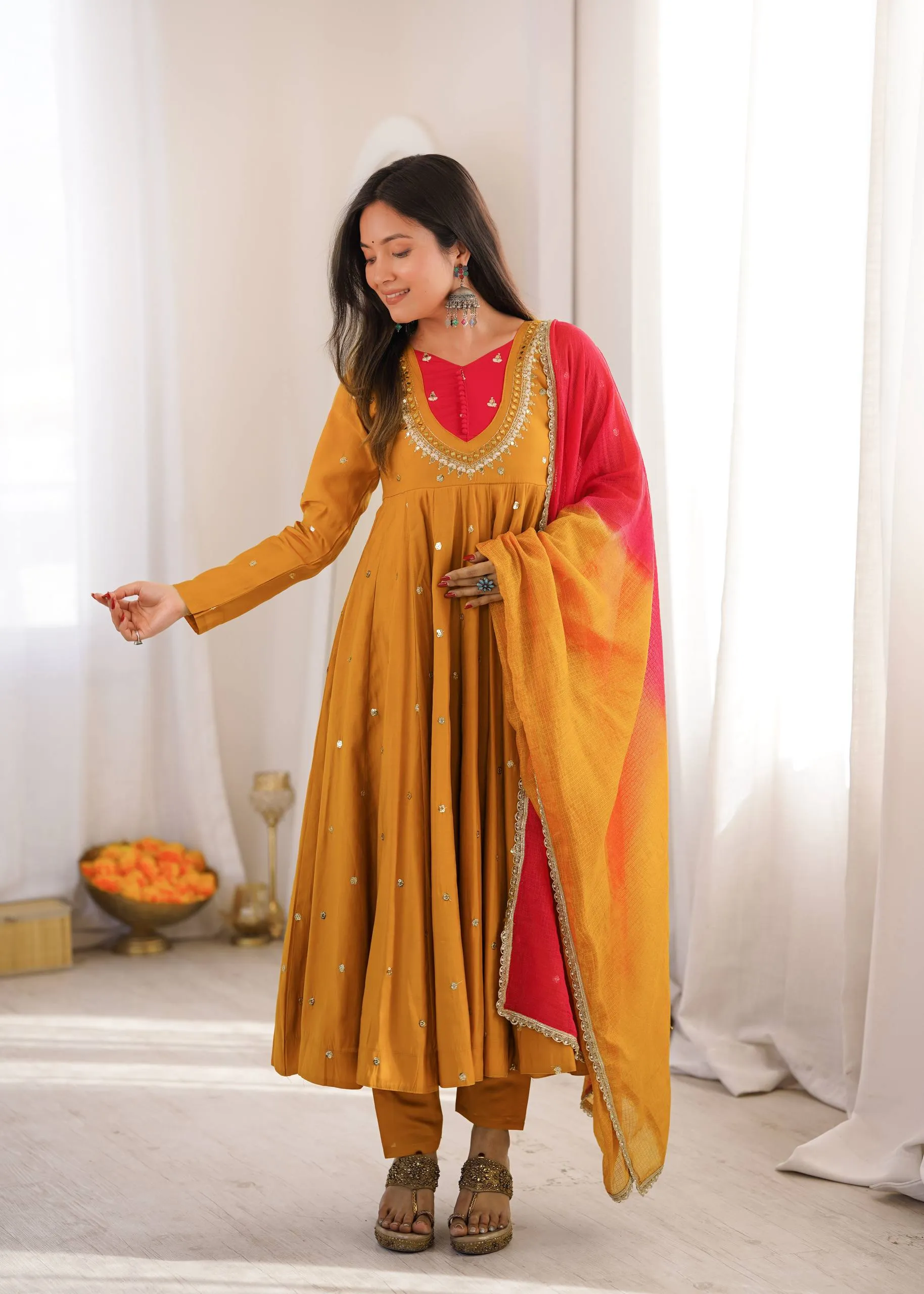 Sabina 5023 Roman Silk Embroidery Mirror Work Festival Anarkali Gown