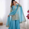 Sabina 430 Vichitra Silk Skyblue Embroidery Designer Sharara Suit Set