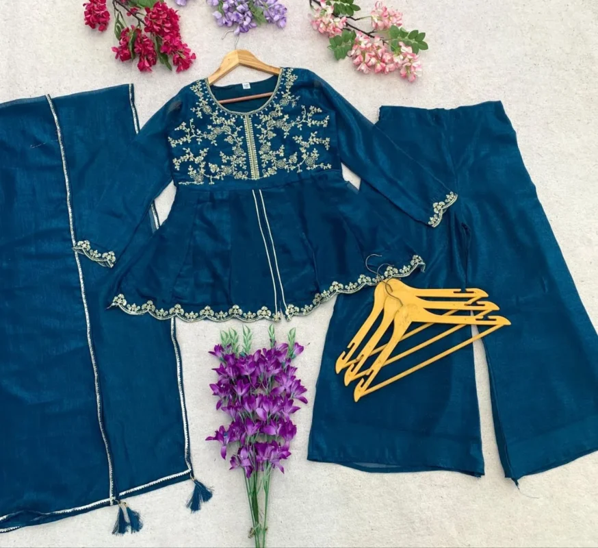 Beautiful Beauty J 1025 Crunchy Silk Embroidery Designer Party Wear Top Sharara 2026