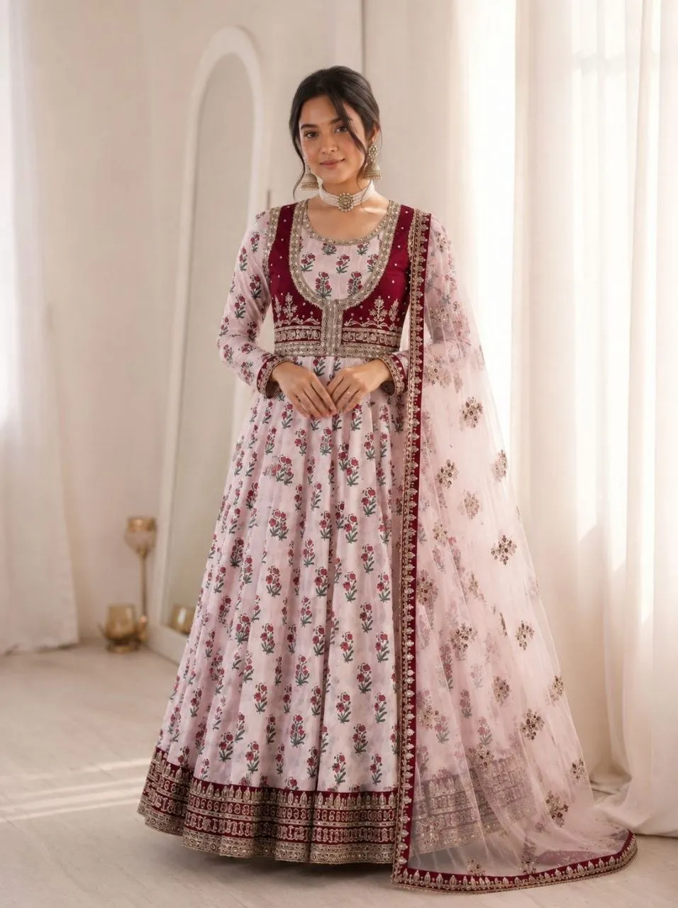 Madhuri 268 Crepe Printed Embroidery Work Wedding Designer Gown