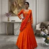 BV 407 Chinon Mirror Embroidery Work Orange Ready To Wear Saree Online Shopping