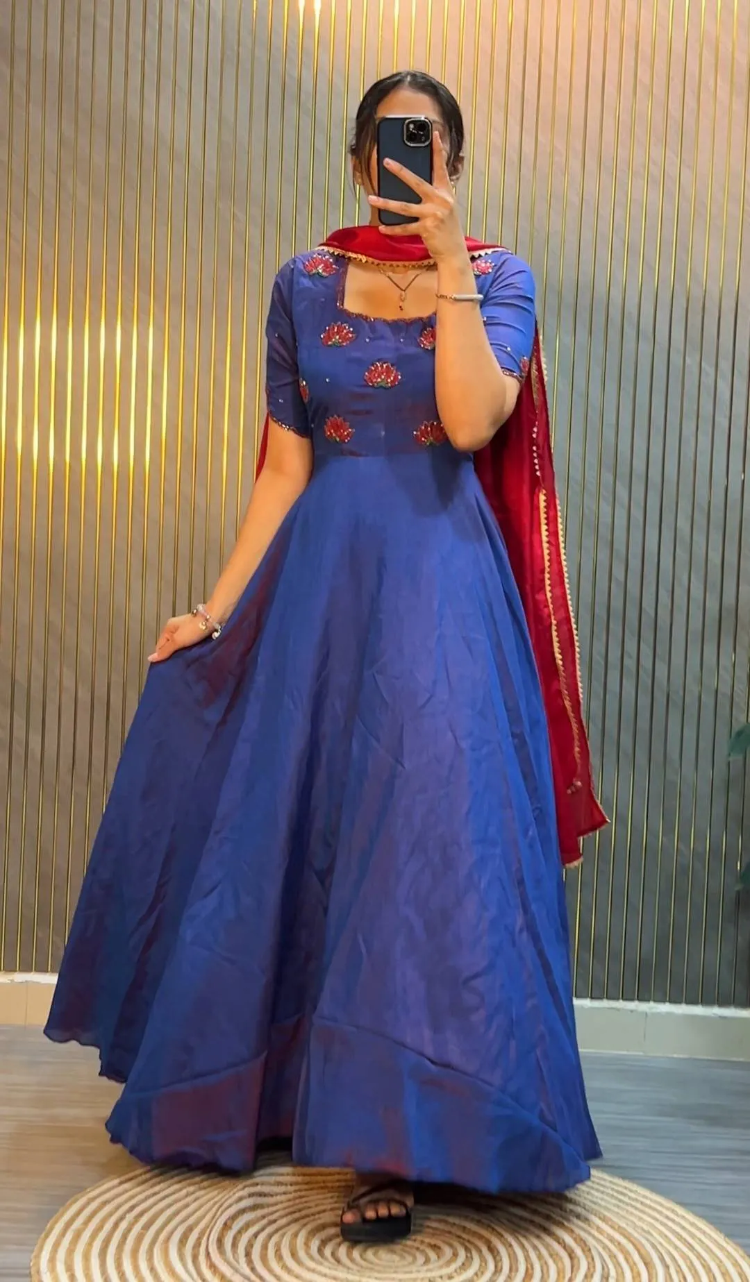 ZT 216 Vichitra Silk Hand Work Festival Frock With Dupatta