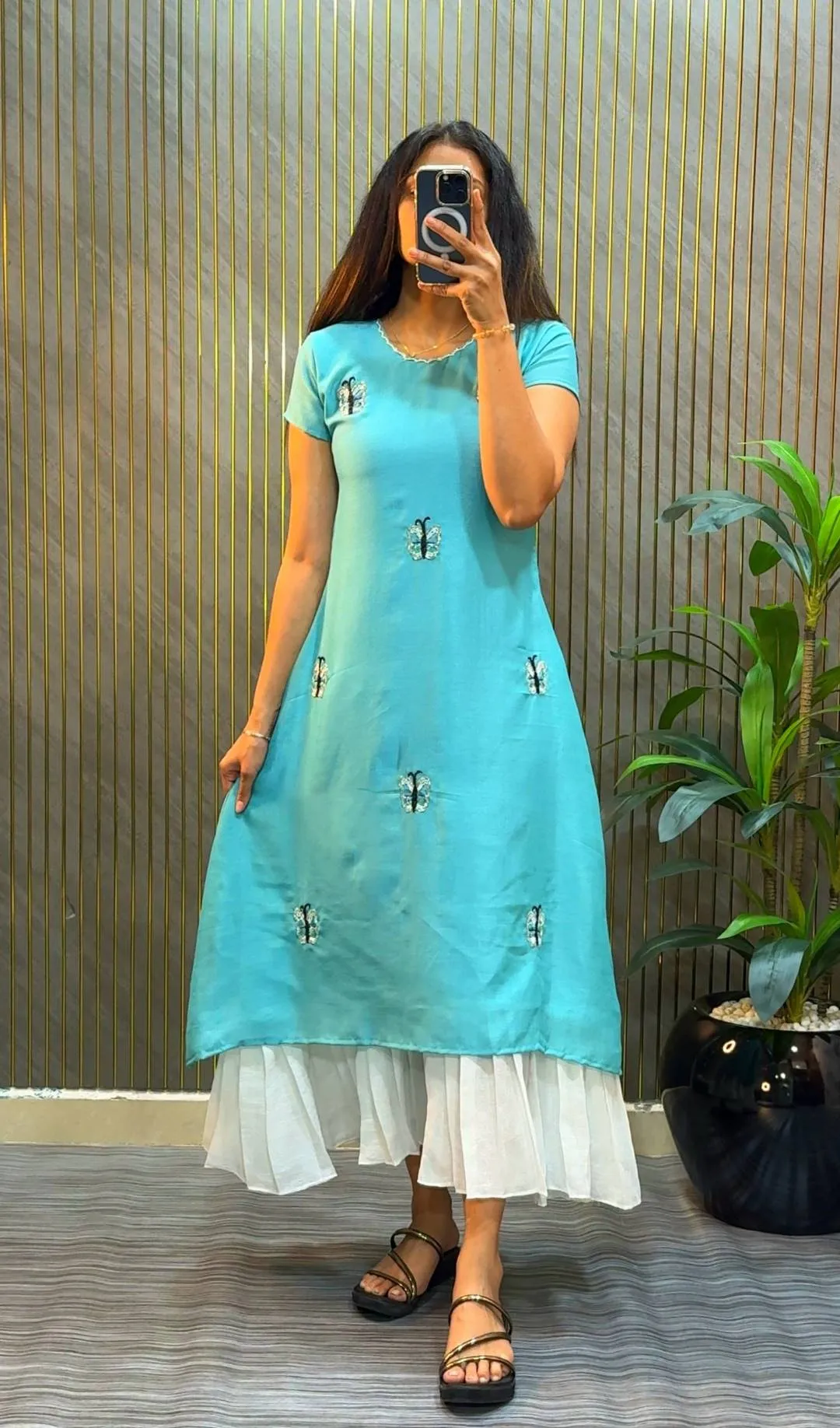 ZT 227 Vichitra Silk Hand Work Sky Blue Designer Frock
