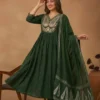 Shiv 3013 Cotton Embroidery Forest Green Festival Anarkali Gown