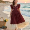 ZT 221 Mul Cotton Marron Maggam Work Frock Wholesale Market in Mumbai
