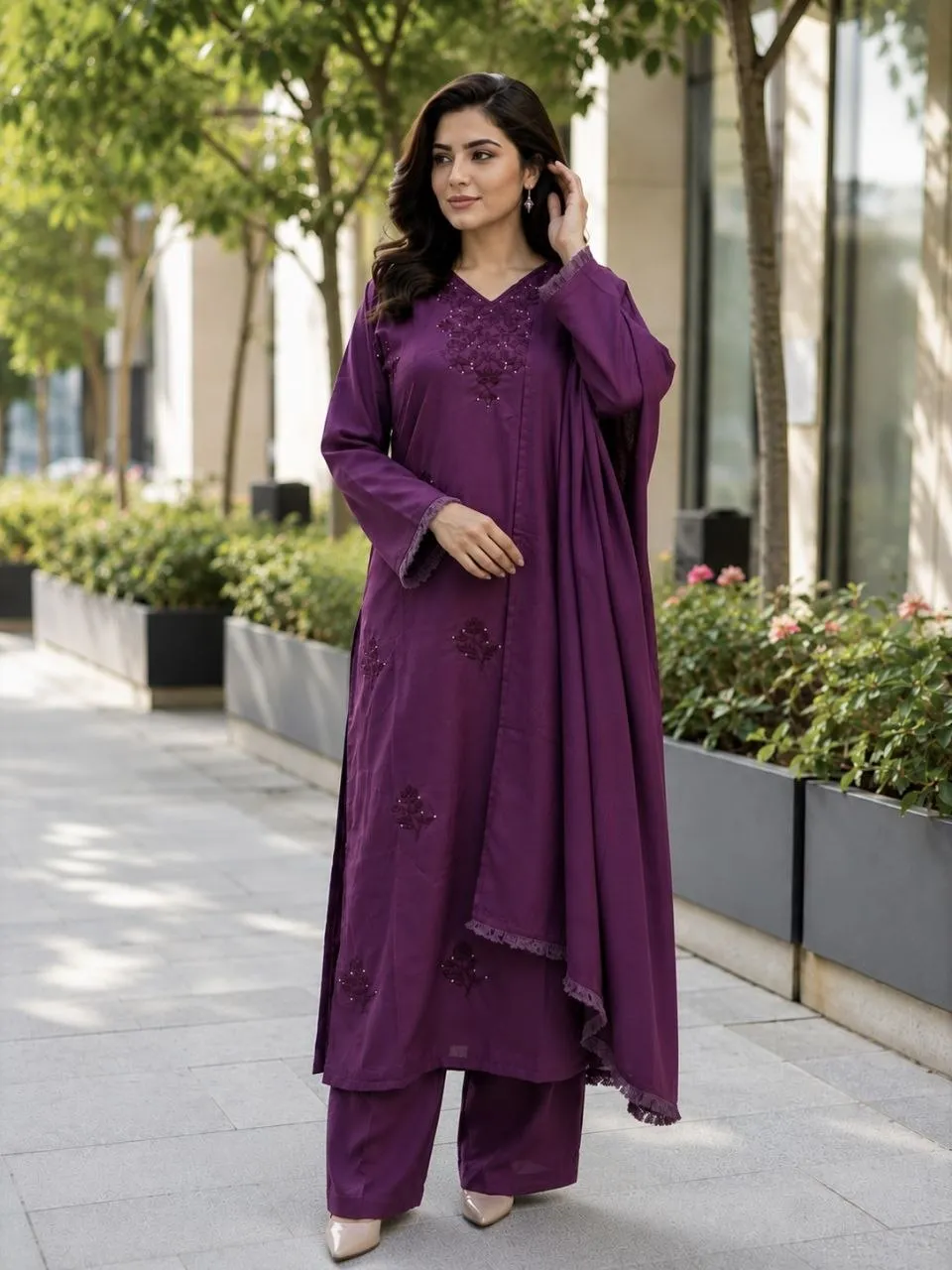 ATQ 1007 Rayon Cotton Sequence Embroidery Office Wear Readymade Dress