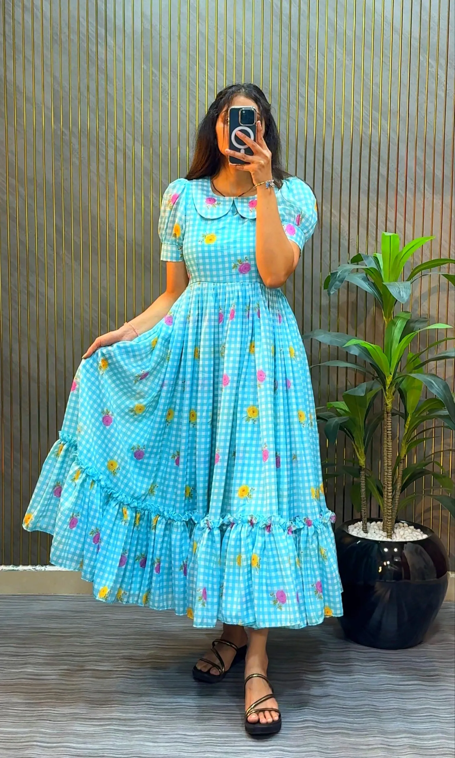 ZT 215 Mul Chanderi Printed Festival Fancy Frock